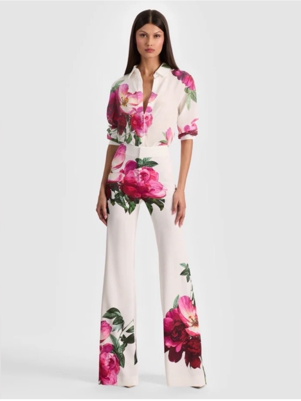 Alice + Olivia Andrew Floral Pants -EMPRESS BLOOM Off White- New with Tags #040 - Picture 2 of 8